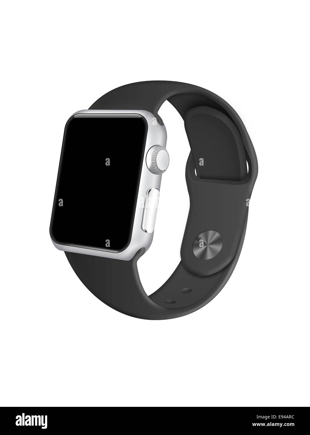 Apple watch sport space gray band with black blank screen white background Stock Photo Alamy