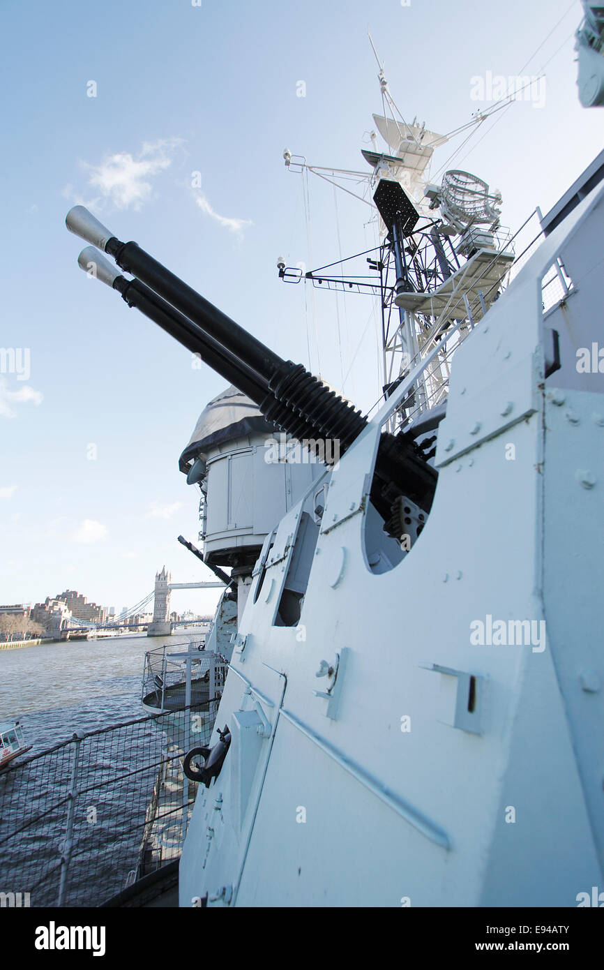 HMS Belfast now a floating museum on the Thames, formerly one of the Royal Navies most powerful light cruisers Stock Photo
