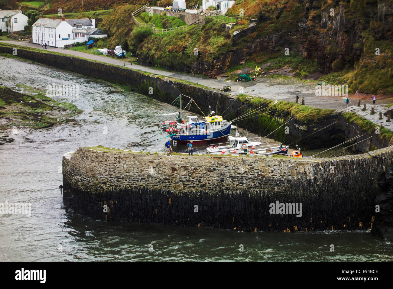 The tiny sheltered fishing harbour of Boscastle. Stock Photo