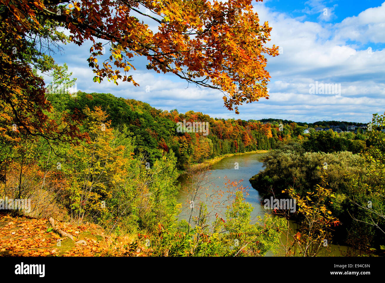 Grand River in Fall Colors. Homer Watson Park Kitchener Ontario Canada Stock Photo