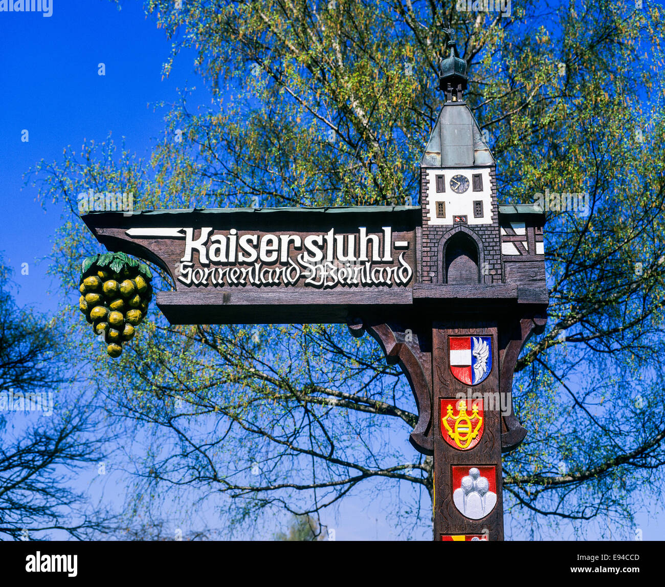Wine country Kaiserstuhl signpost Baden-Württemberg Germany Europe Stock Photo