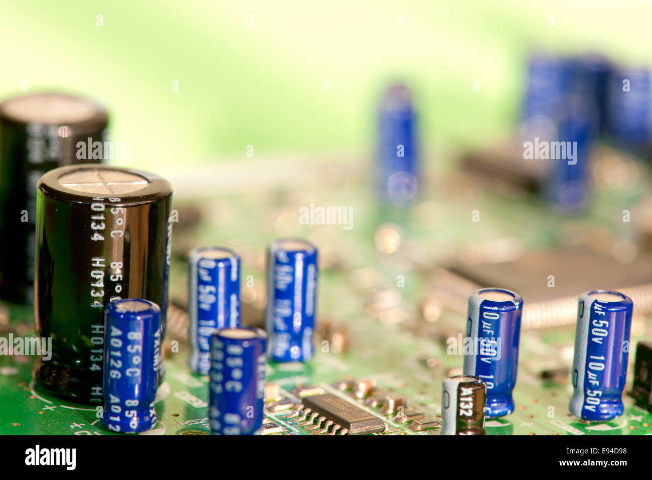 close up of electronics on a circuit board Stock Photo