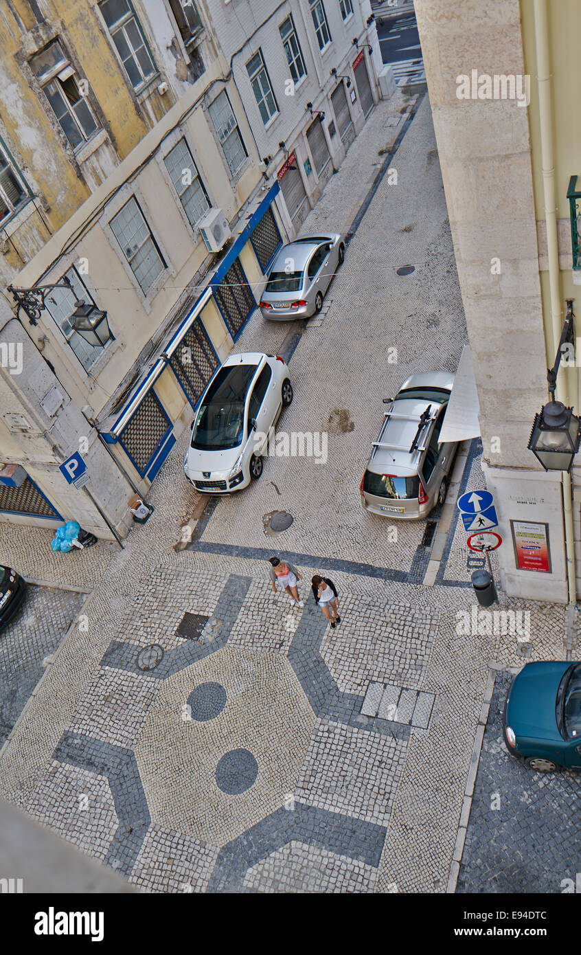 Aerial view of a busy commercial street Rua Augusta Pombaline Lower Town Baixa Pombalina Lisbon Portugal Stock Photo