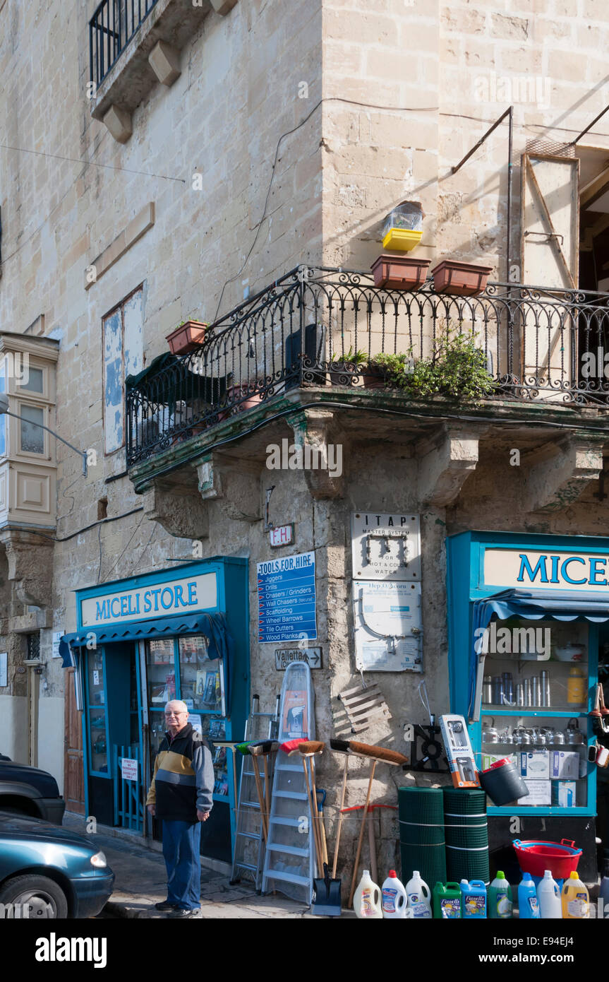 Street Scene of a Hardware Shop in Valletta, the capital of Malta and the European Capital of Culture for 2018 Stock Photo