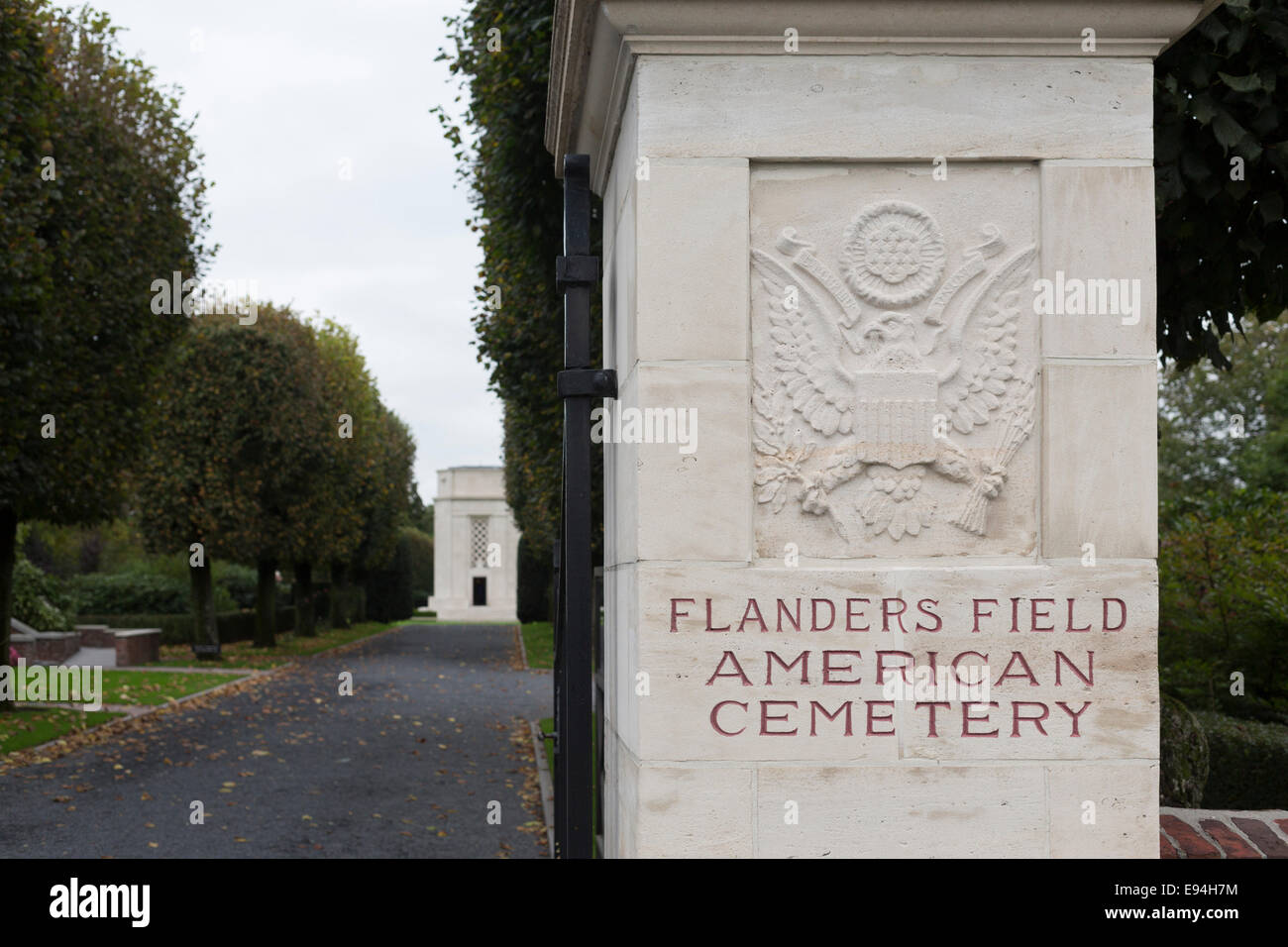 Entry of Flanders Field, American Cemetery, Waregem, Belgium. Stock Photo