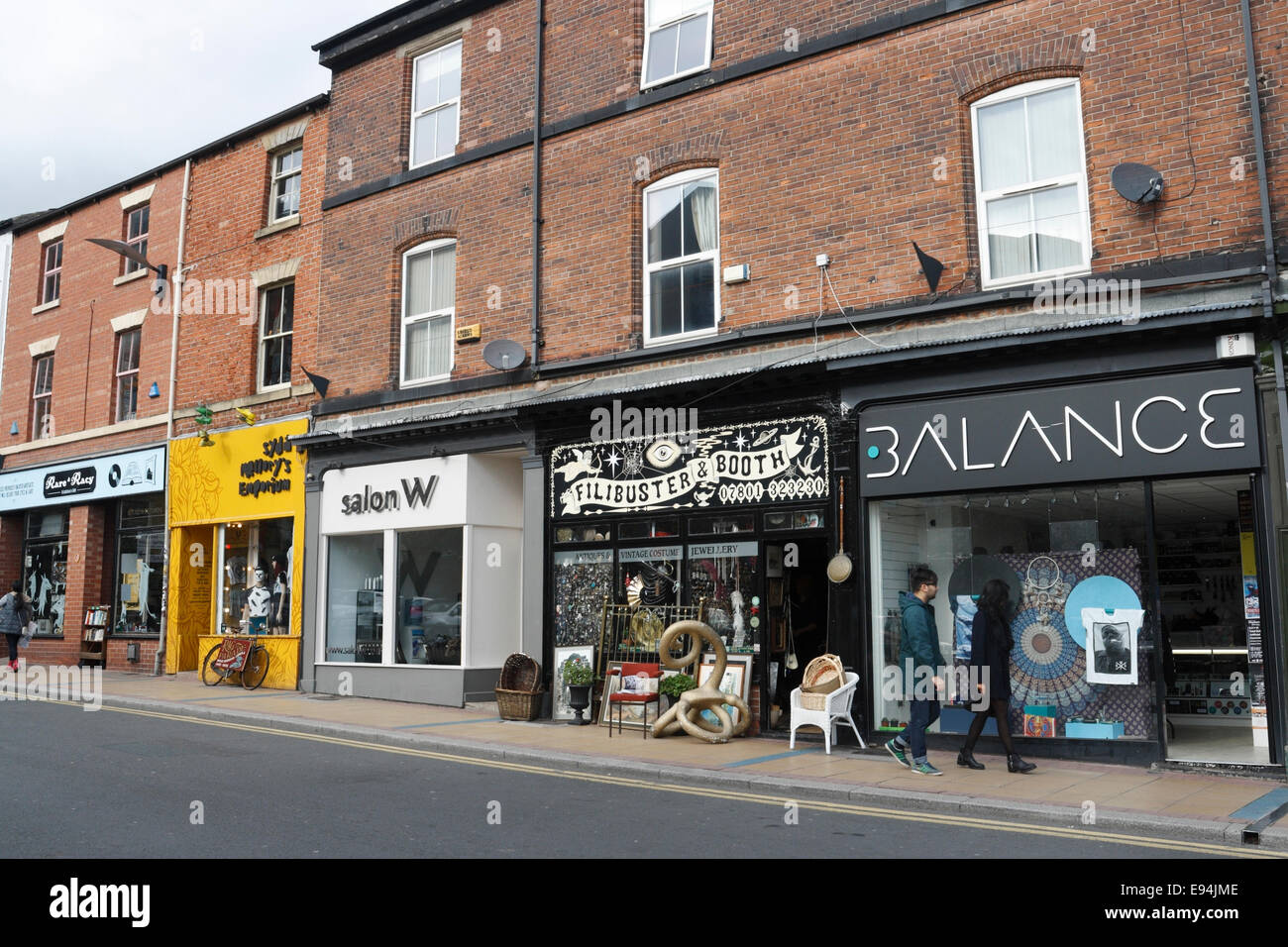 A row of retail shops on Devonshire street in Sheffield city centre England, closed under threat of redevelopment Stock Photo