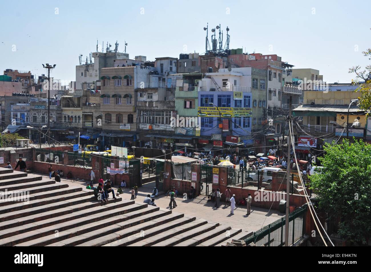 The Chawri Bazar, seen from the steps of Jama Masjid, the Great Mosque of Old Delhi Stock Photo