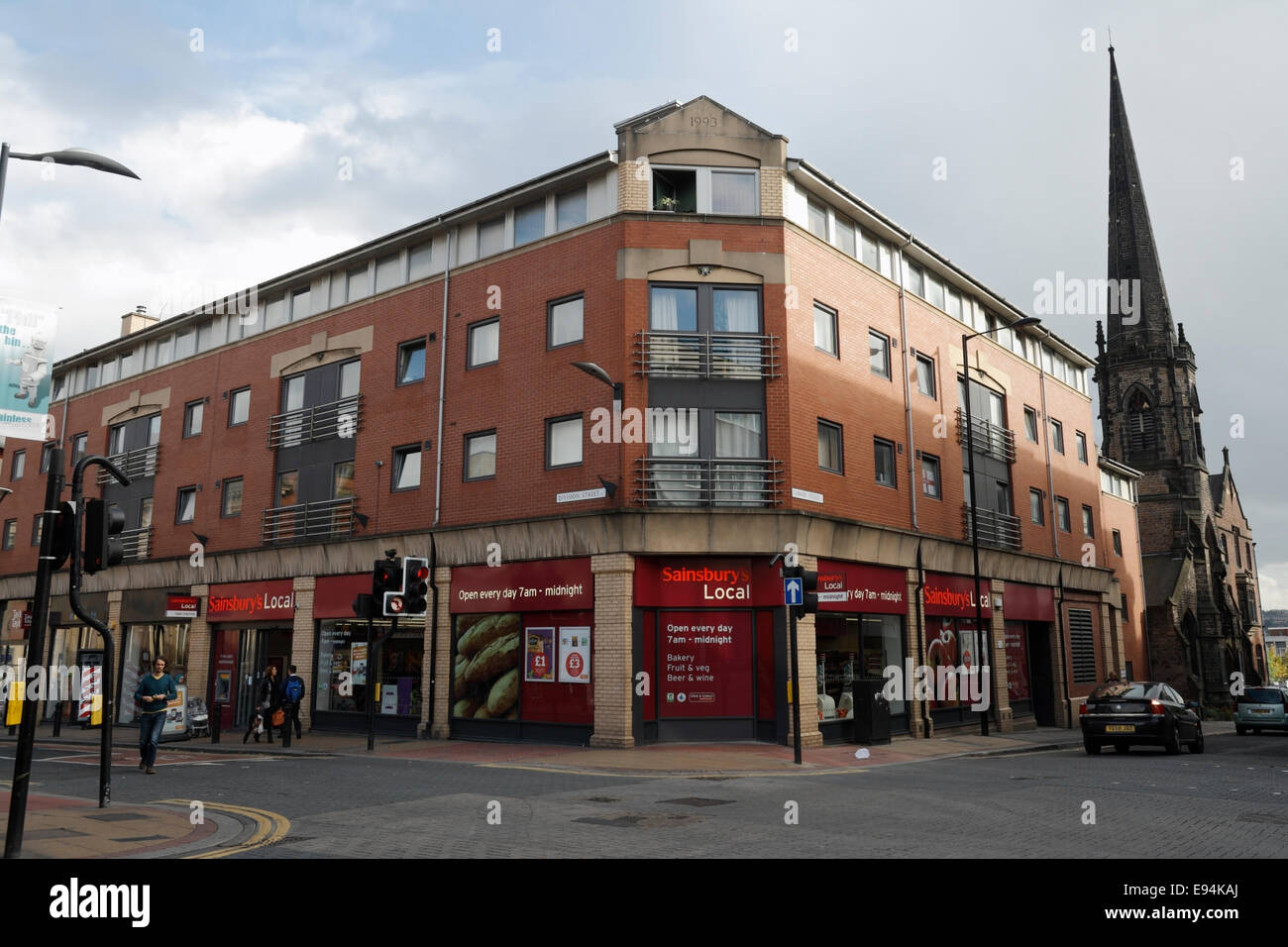 Sainsburys Local store, Division Street Sheffield City centre, Inner city living England street corner shop Stock Photo