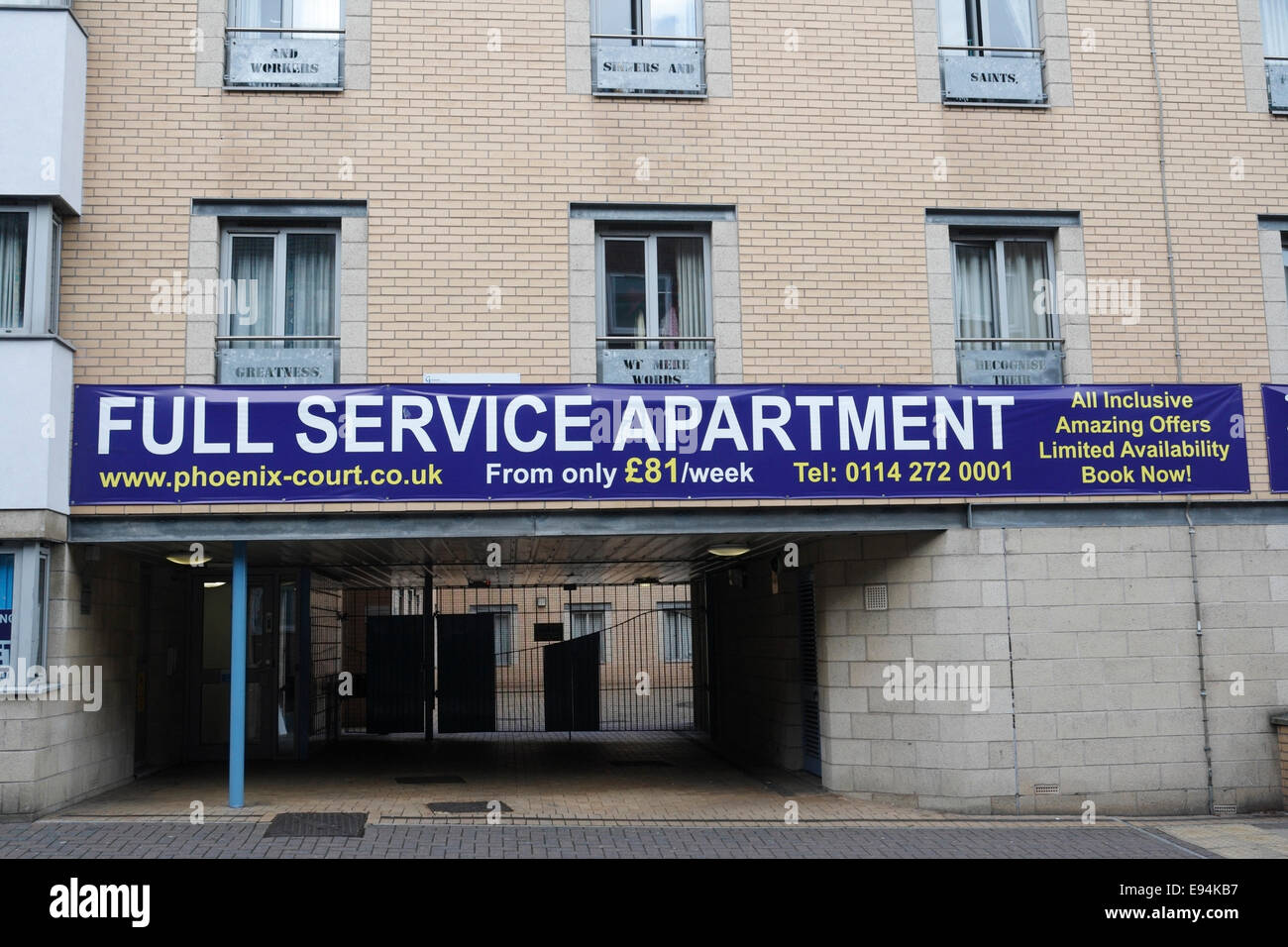 Advert for full service apartments in Sheffield City centre England
