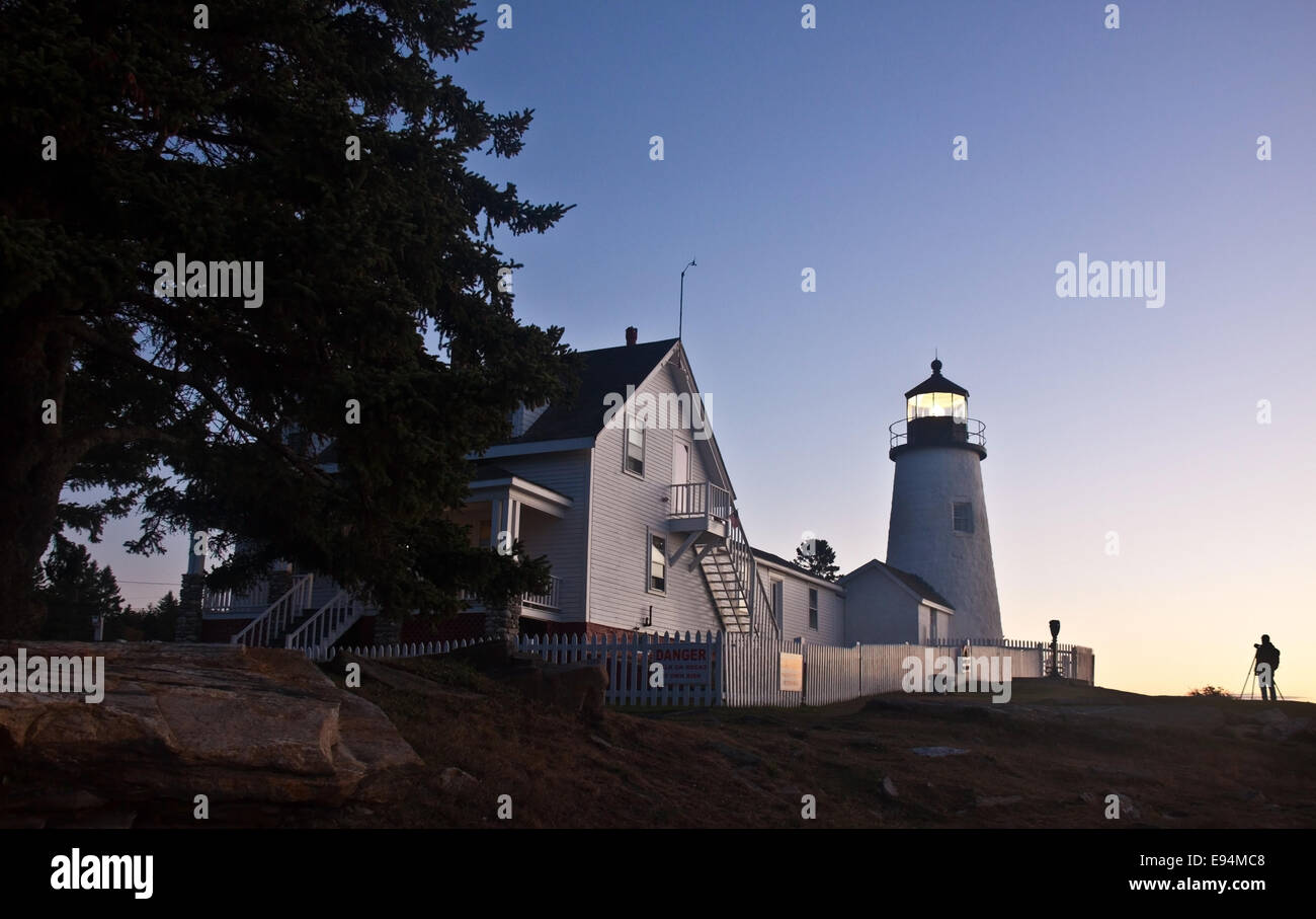 Dawn at the Pemaquid Point Light in Maine Stock Photo