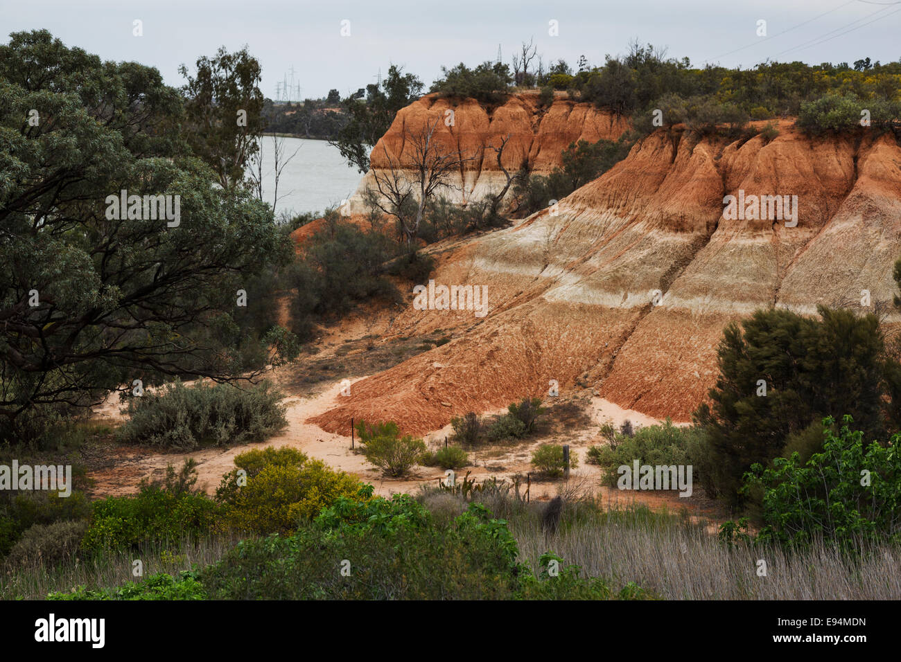 Cliffs found near the Victorian country town of Red Cliffs, which is part of the Mallee District of Victoria in Australia. Stock Photo