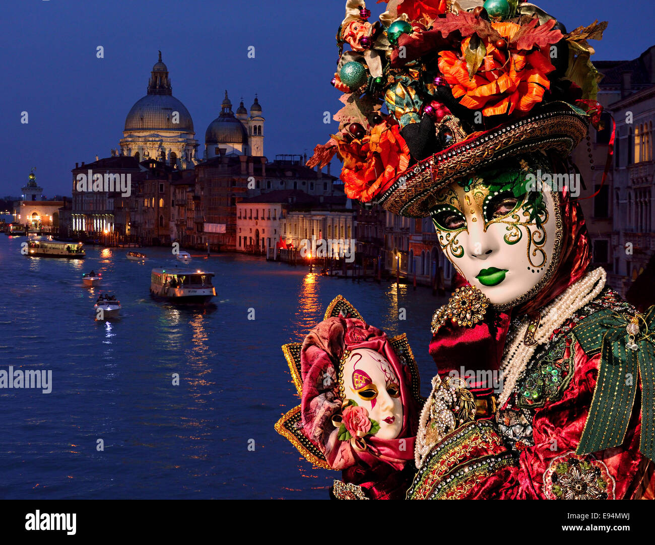 Venice Carnivale February 2014, night view of the Grand Canal. Stock Photo