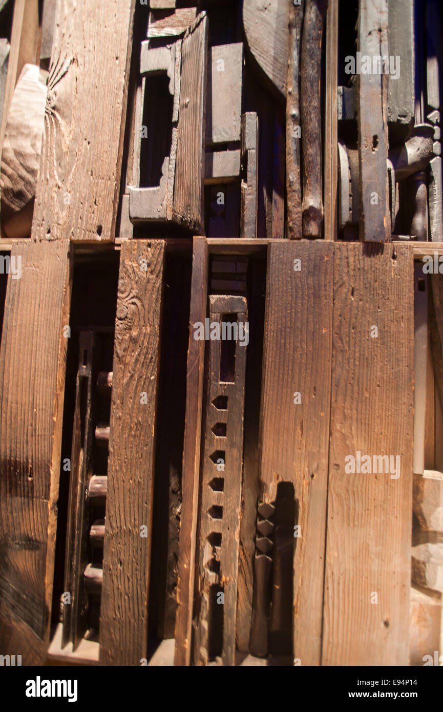 September 6, 2013, Seoul, South Korea - Detail of wood panneling salvaged from old Korean houses at Timber House lounge bar. Stock Photo