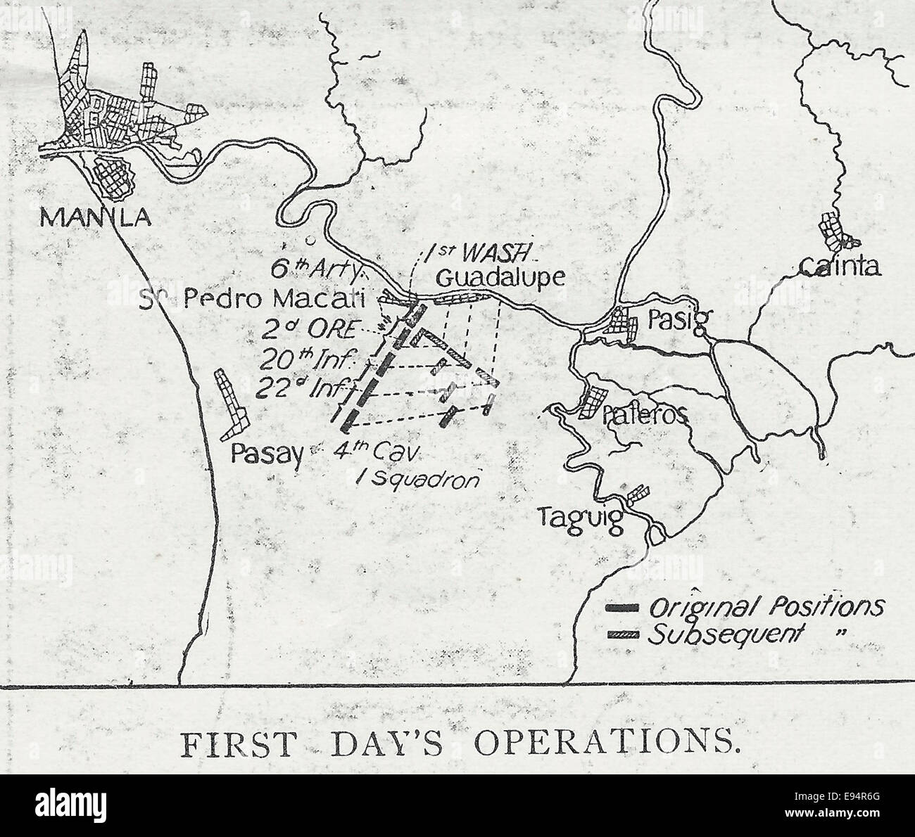 Map of First Days Operations - Philippine Insurrection - 1899 Stock Photo