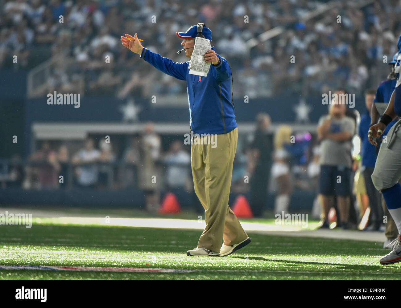 New York Giants head coach Tom Coughlin on the sidelines in an NFL football  game between the New York Giants and Dallas Cowboys on Sunday, October  19th, 2014, at AT&T Stadium in