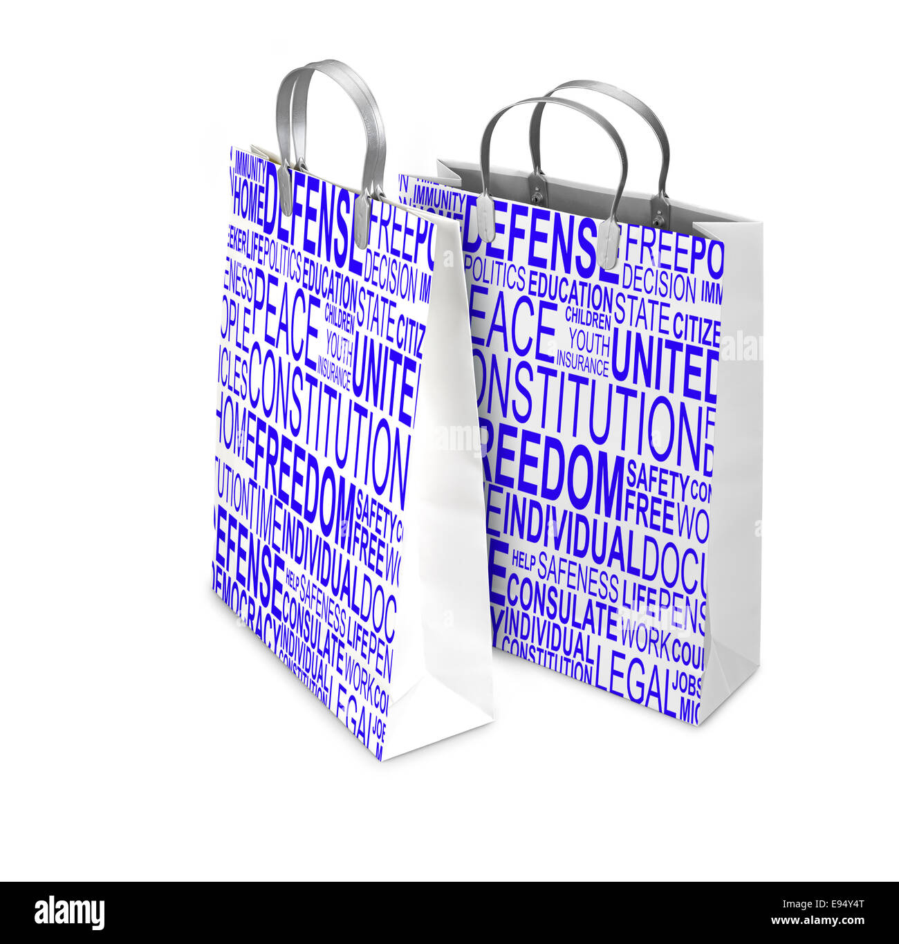 Two Shopping Bags opened and closed with Human rights words isolated on white. There is a