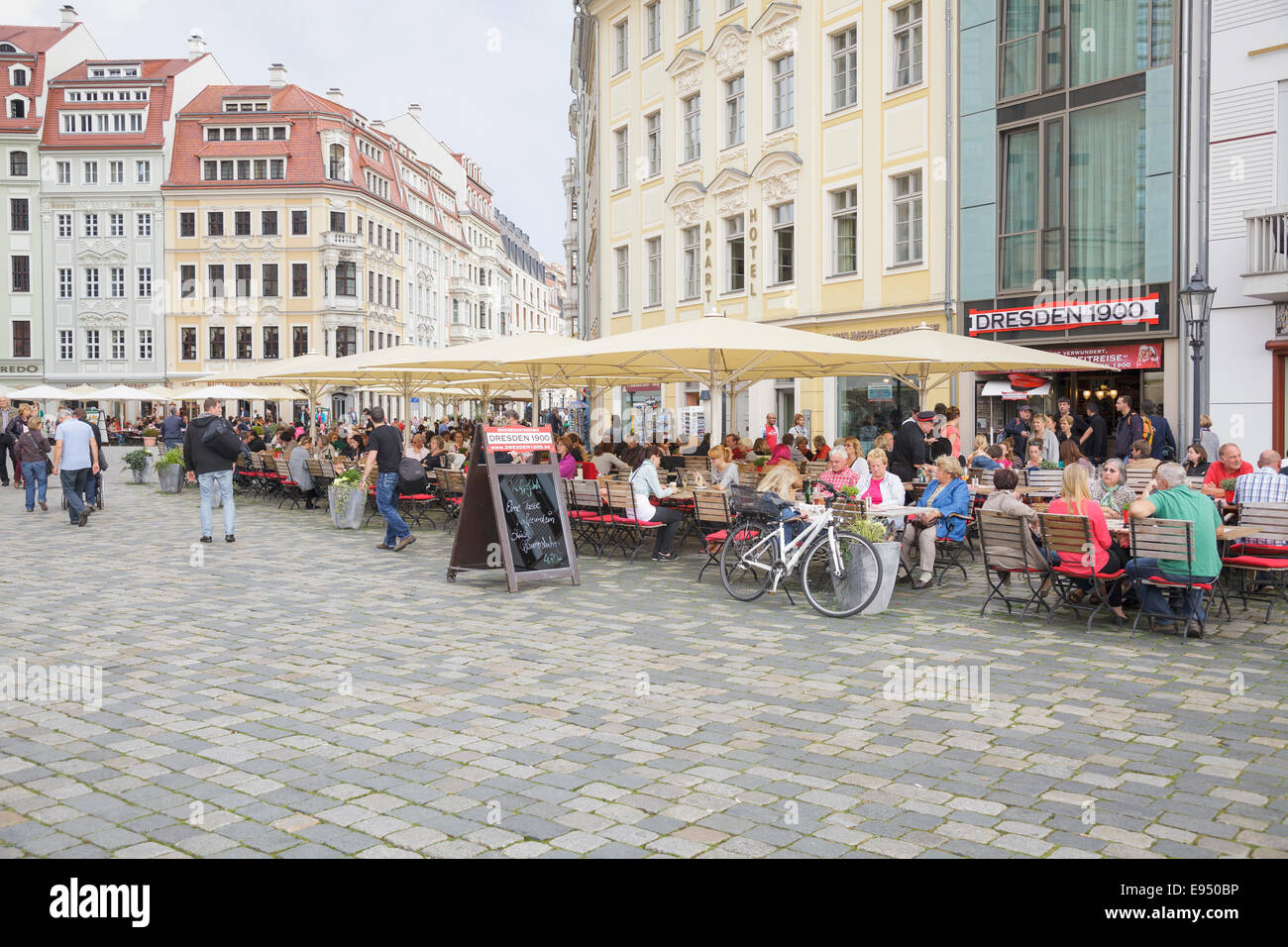 Neumarkt with cafes and restaurants, Dresden, Saxony, Germany Stock Photo