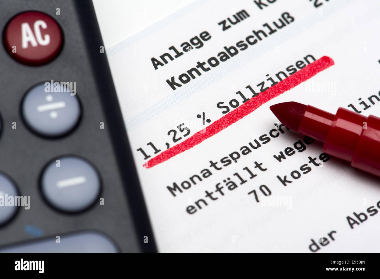 Debit interest on a bank statement Stock Photo