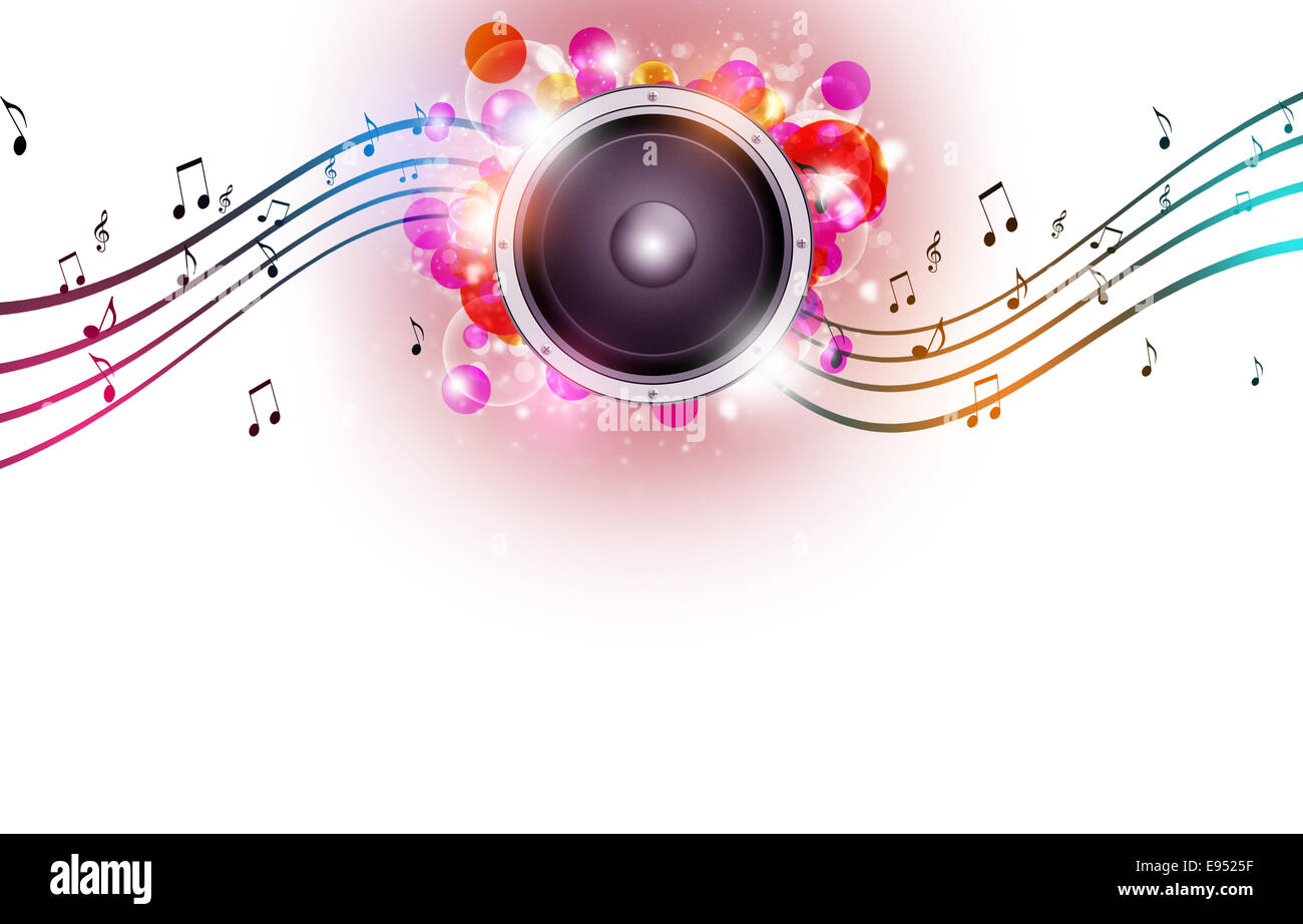 funny multicolor abstract music background with music notes and blurry lights Stock Photo