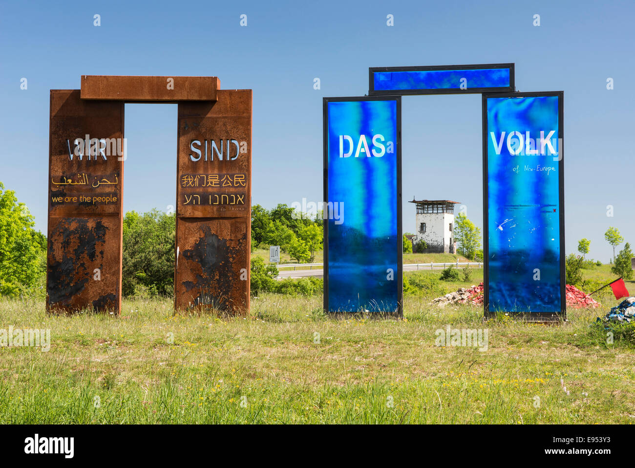 'Wir sind das Volk' or 'We are the people', installation in the Skulpturenpark Deutsche Einheit sculpture park of German Unity, Stock Photo