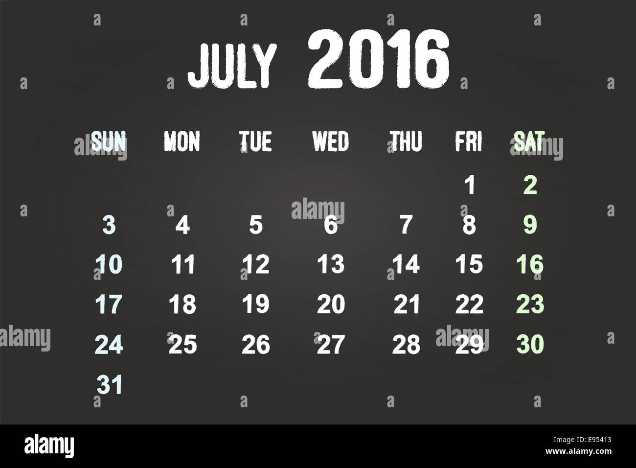 Monthly Calendar Of 2016 On Blackboard Stock Photo Alamy