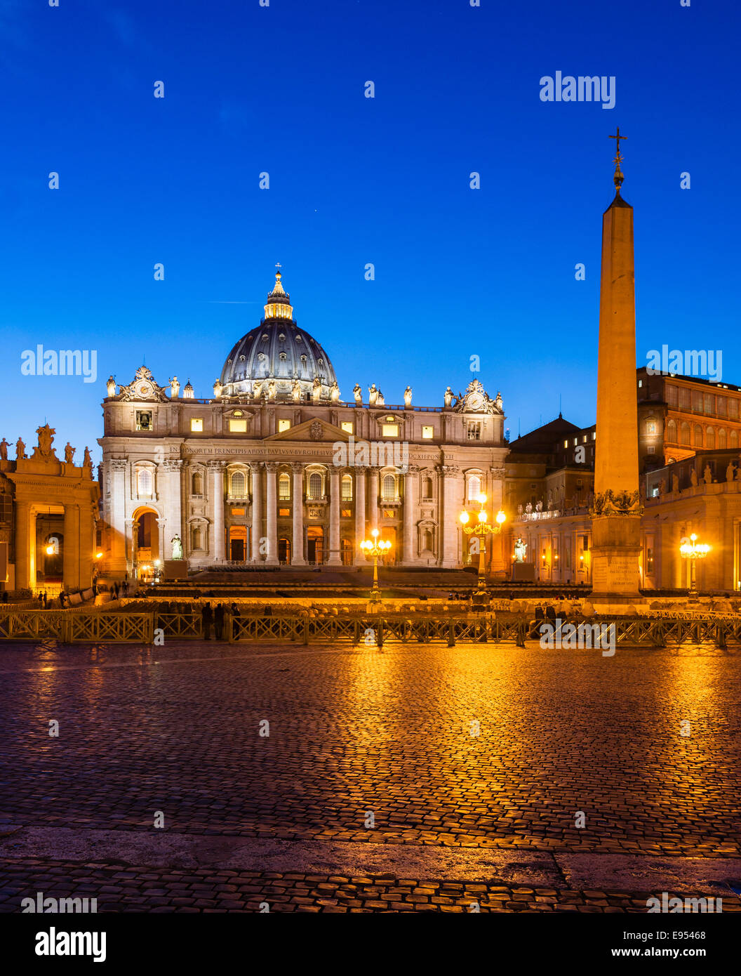 St. Peter's Basilica, Basilica di San Pietro, with Obelisk, St. Peter's Square, Vatican City, Vatican, Rome, Italy Stock Photo