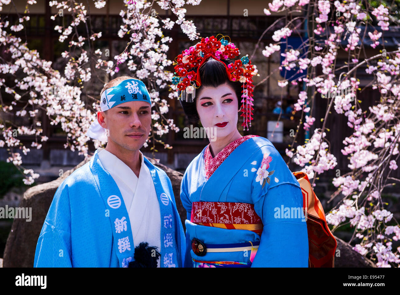 Traditionally dressed mand geisha in the Geisha quarter Gion, Kyoto, Japan Stock Photo