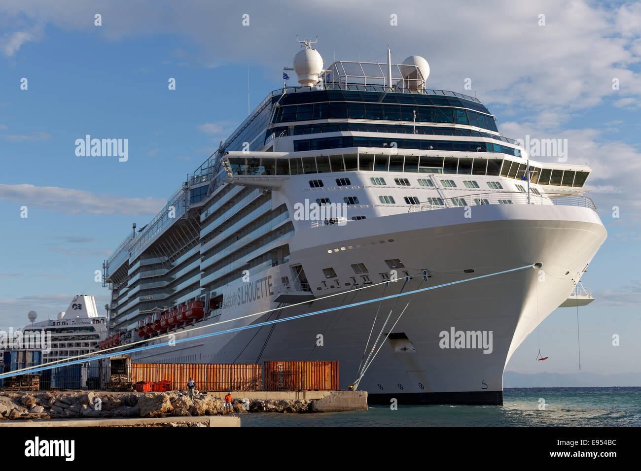 Cruise ship "Celebrity Silhouette" owned by Celebrity Cruises, on the pier, Rhodes, Rhodes island, Dodecanese, Greece Stock Photo