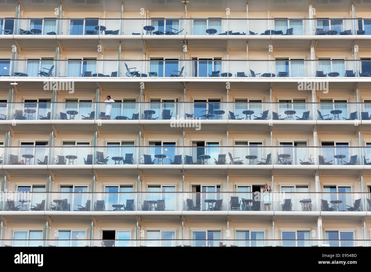 Outside cabins with verandas, cruise ship "Celebrity Silhouette" of Celebrity Cruises, Rhodes, Rhodes island, Dodecanese, Greece Stock Photo