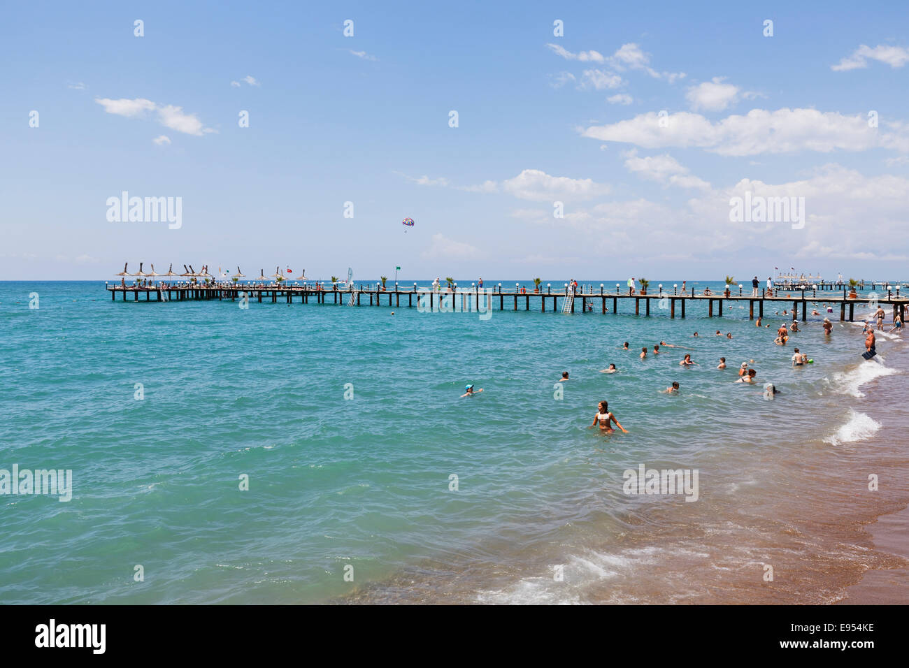Beach, Kundu, Aksu, Turkish Riviera, Antalya Province, Mediterranean area, Turkey Stock Photo