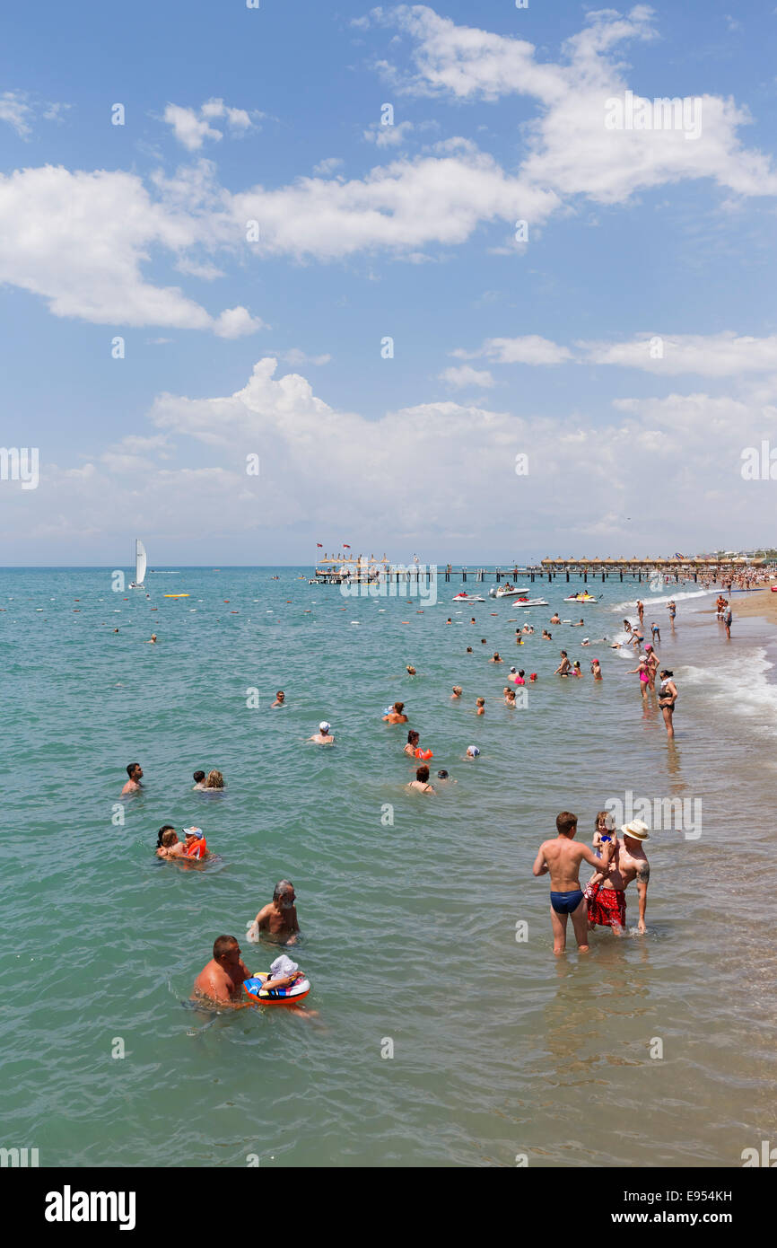 Beach, Kundu, Aksu, Turkish Riviera, Antalya Province, Mediterranean Region, Turkey Stock Photo