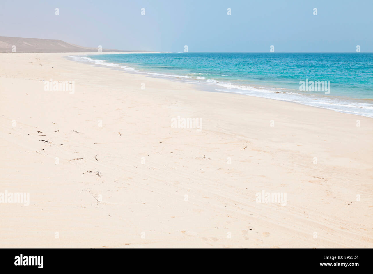 The long and wide beach of Praia de Curral Velho in the south of the island of Boa Vista, Cape Verde, Republic of Cabo Verde Stock Photo