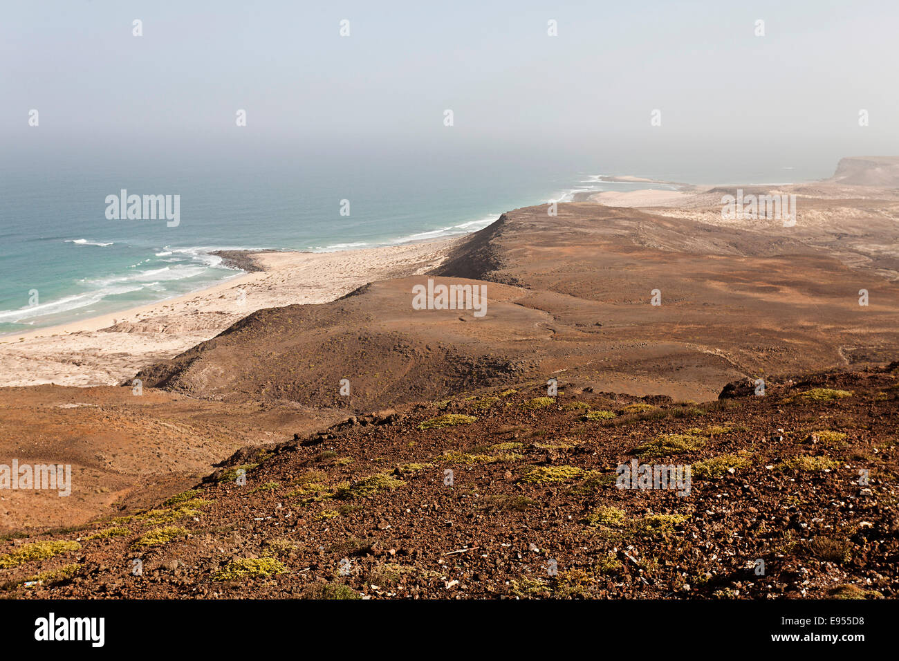 View from the black Mountain Morro Negro down the coast to the south with Praia Mosquito Beach on the east coast Stock Photo