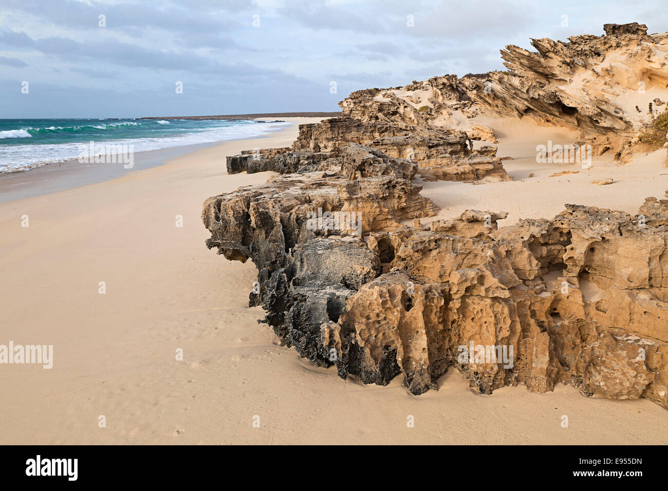 Weathered rocks on Varandinha Beach, Praia de Chave, island of Boa Vista, Cape Verde, Republic of Cabo Verde Stock Photo
