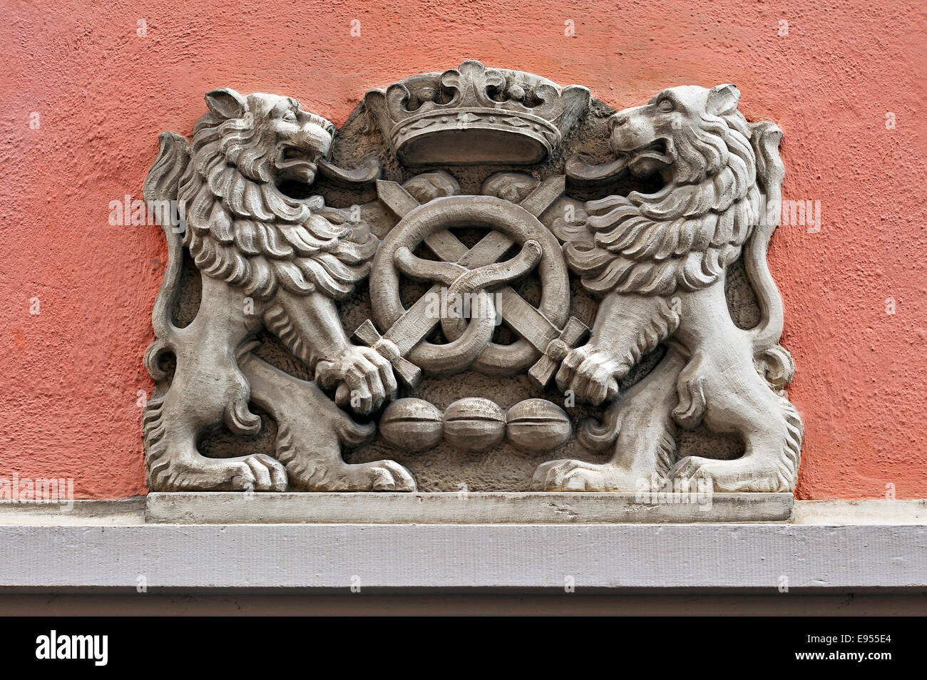 Guild sign of the bakers on a bakery, Rothenburg ob der Tauber, Middle Franconia, Bavaria, Germany Stock Photo