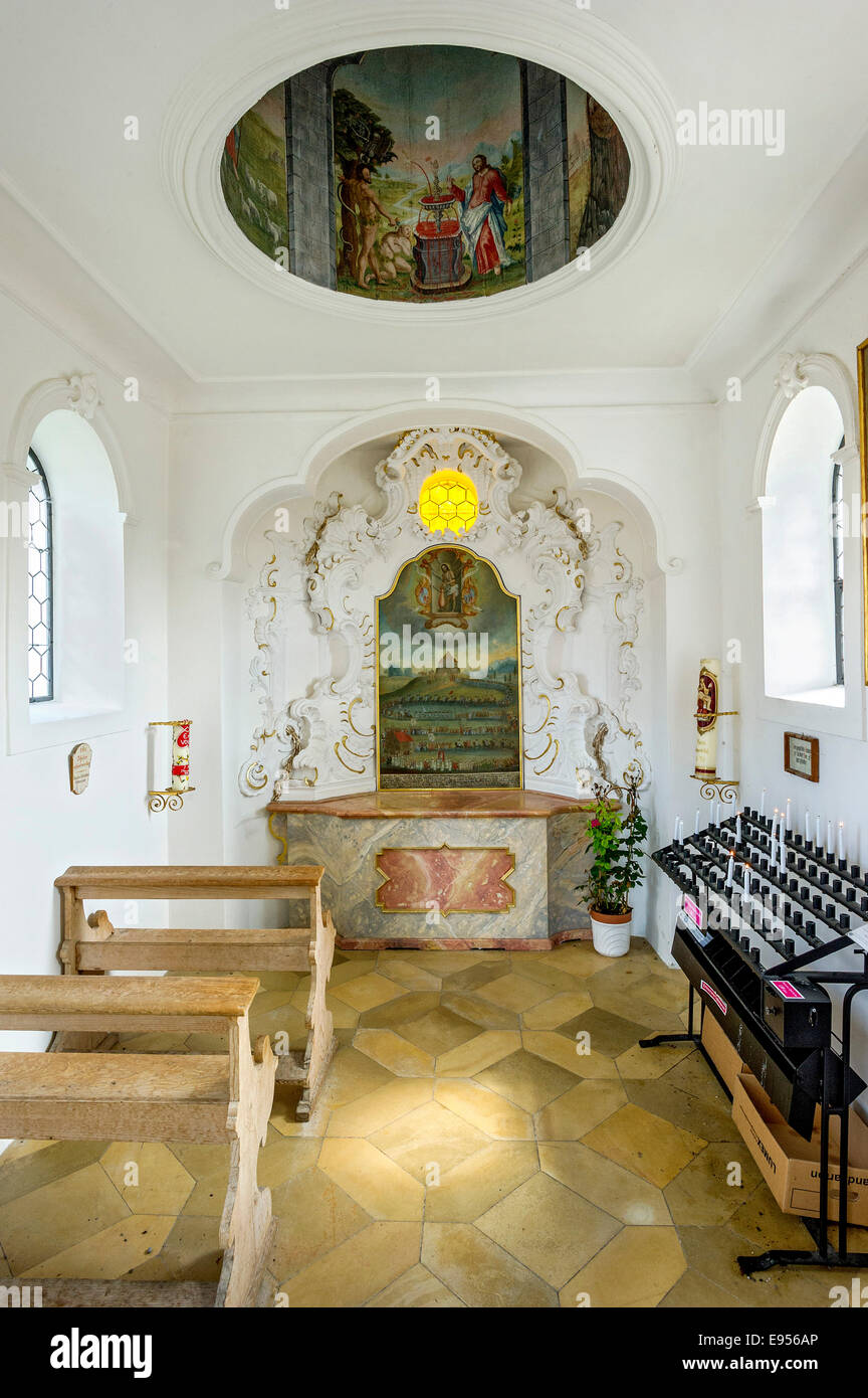 Interior with altar of the Wieskapelle chapel, Wieskirche, Steingaden, Pfaffenwinkel, Upper Bavaria, Bavaria, Germany Stock Photo