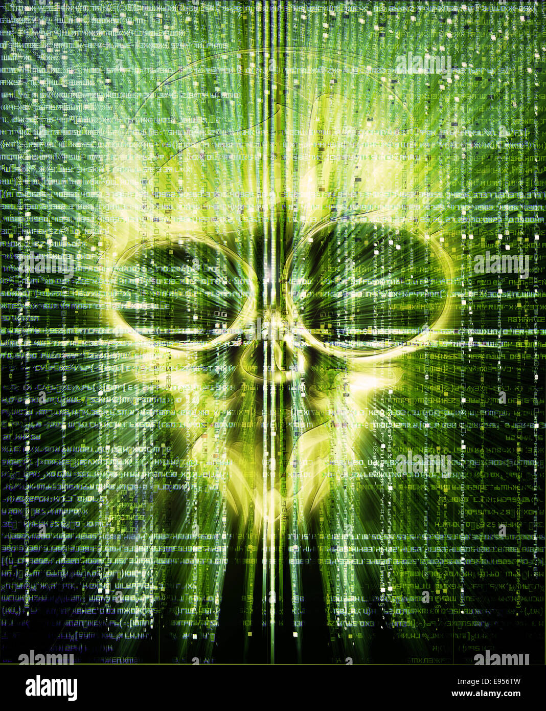 high quality hacker attack digital illustration with skull Stock Photo