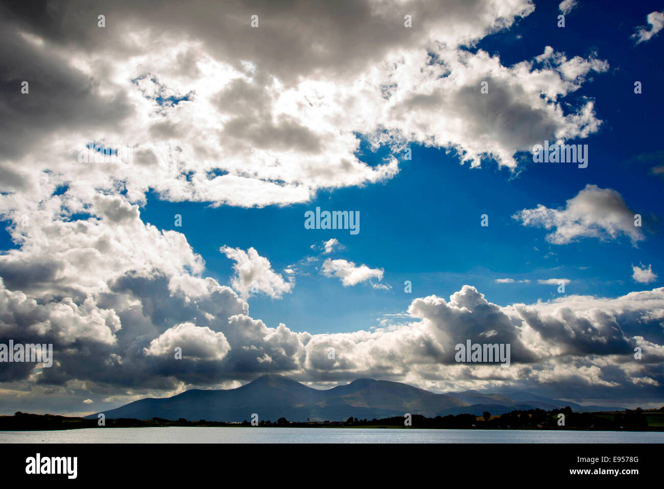 Mourne Mountains from Dundrum Bay, Newcastle, Northern Ireland, Stock Photo