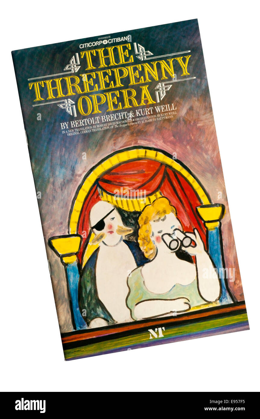 Programme for 1986 National Theatre production of The Threepenny Opera by Bertolt Brecht and Kurt Weill, at the Olivier Theatre. Stock Photo