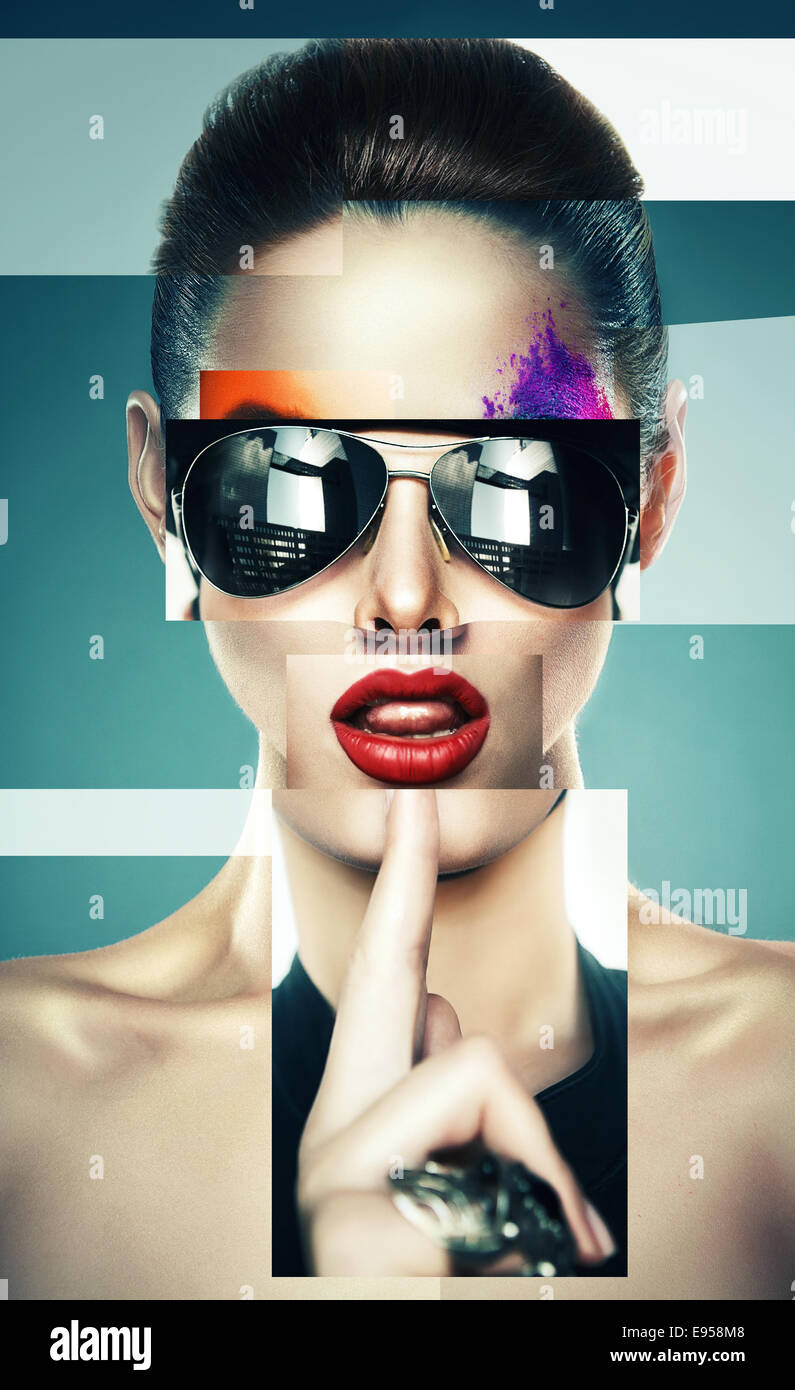 collage of woman with sunglasses Stock Photo - Alamy