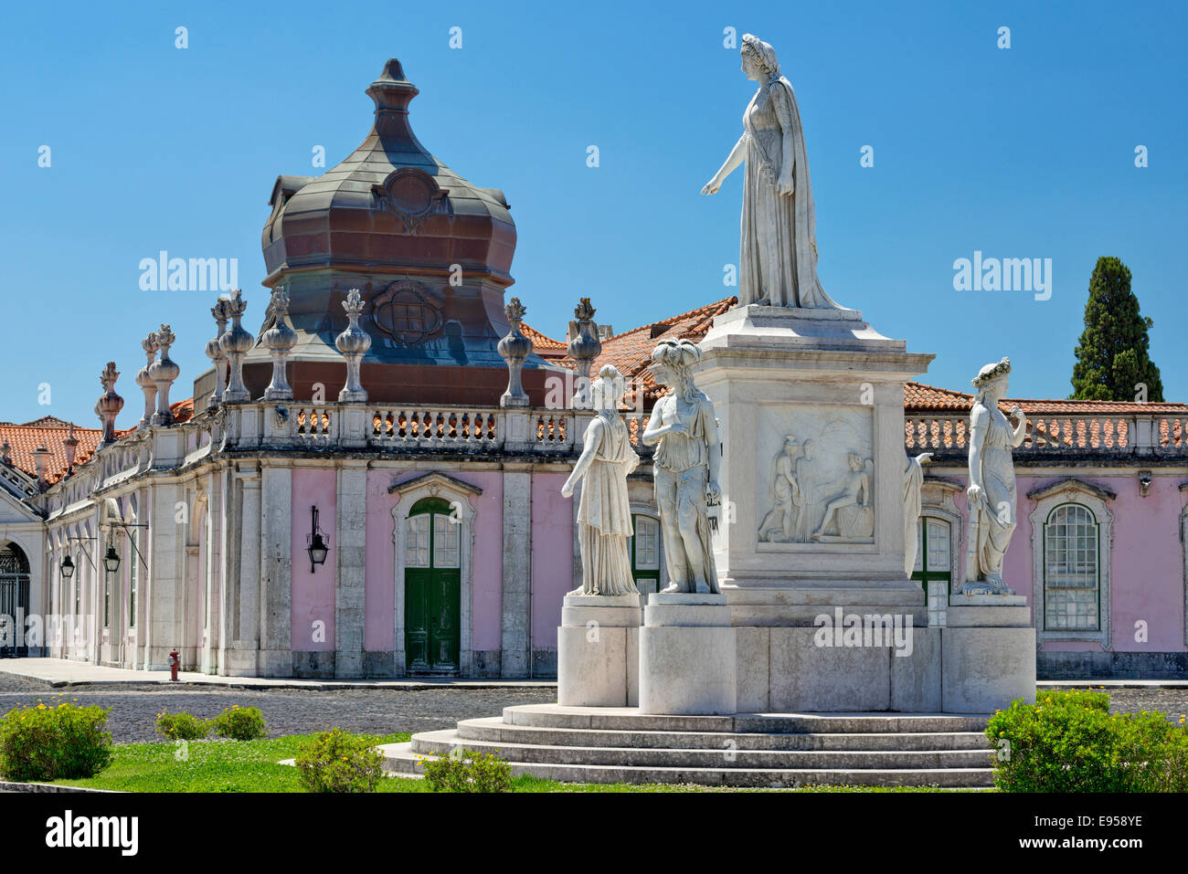 statue of queen D. Maria I in the Largo do Palácio de Queluz Stock Photo