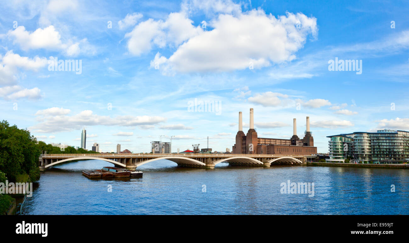 Panoramic view of Grosvenor Bridge with abandonded Battersea power station in London Stock Photo