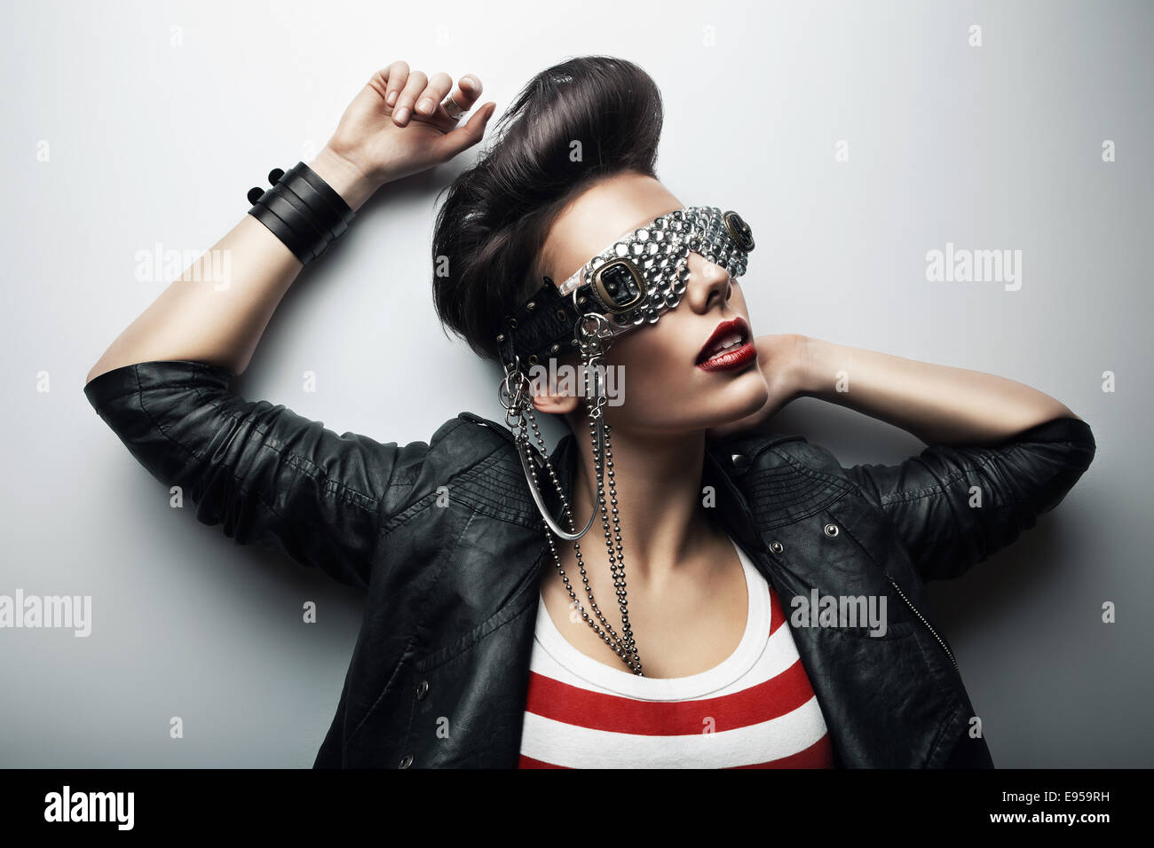 Woman in black leather jacket hi-res stock photography and images - Alamy