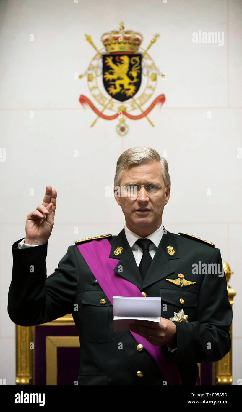 Brussels (Belgium) on 2013/07/21 : Prince Philippe succeeds upon Albert's abdication and becomes new Belgian king Stock Photo
