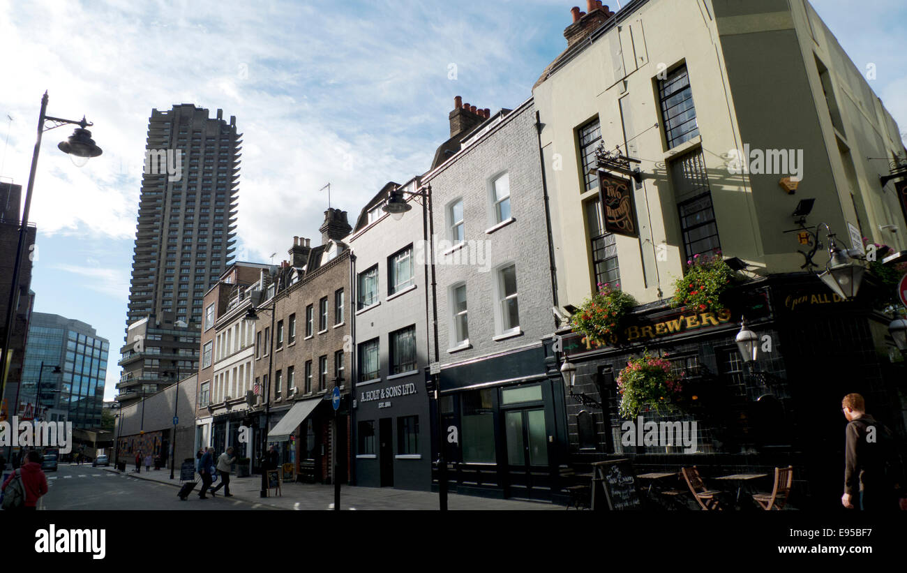 Barbican residential tower flats and a view of Whitecross Street in