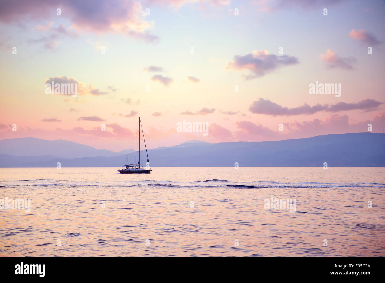 Luxury Sailboat In Beautiful Pink Sunset Light On The Sea Amazing View Luxury Water Transport Summer Vacation Concept Stock Photo Alamy