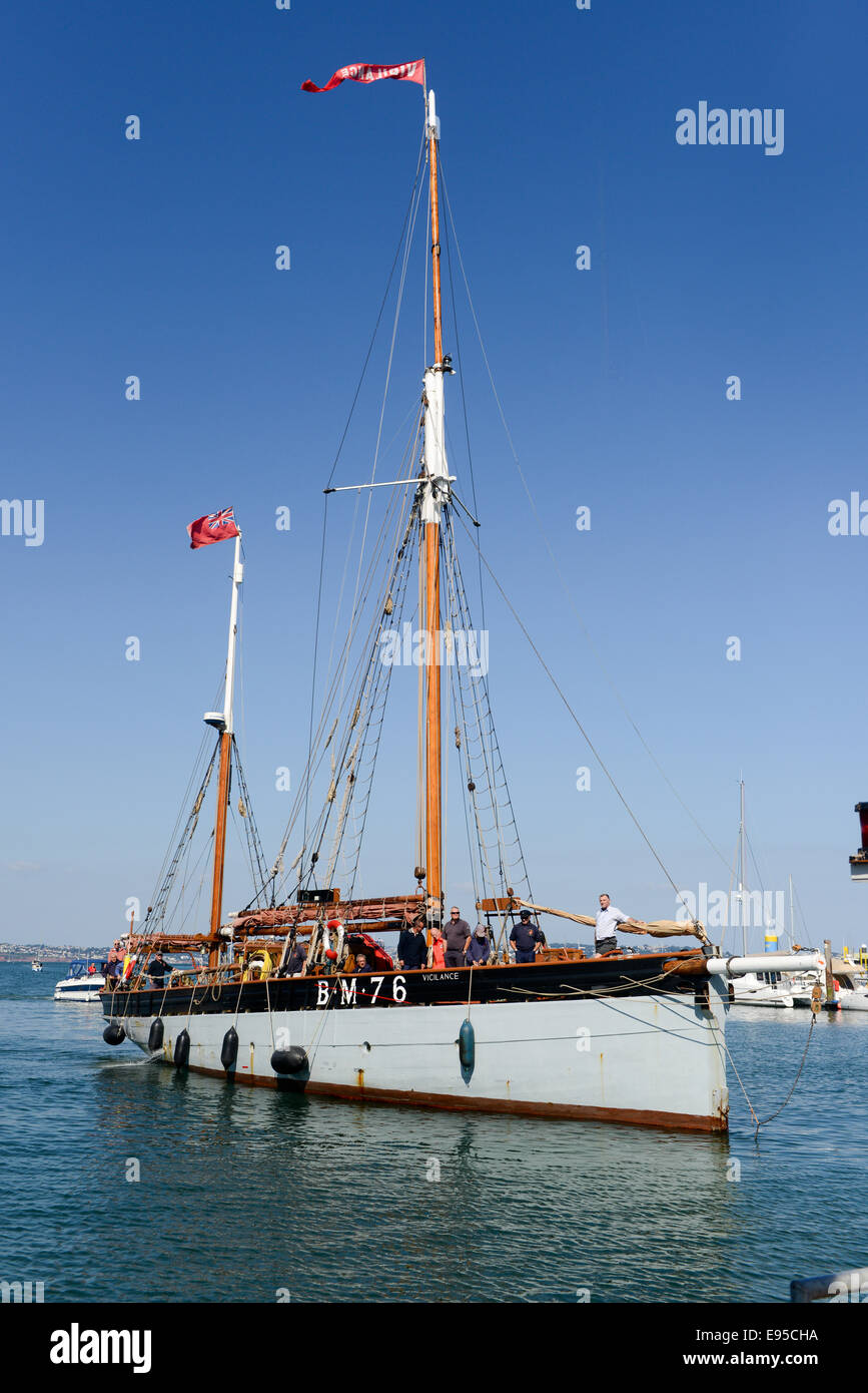 The Brixham sailing trawler Pilgrim coming to her berth in Brixham