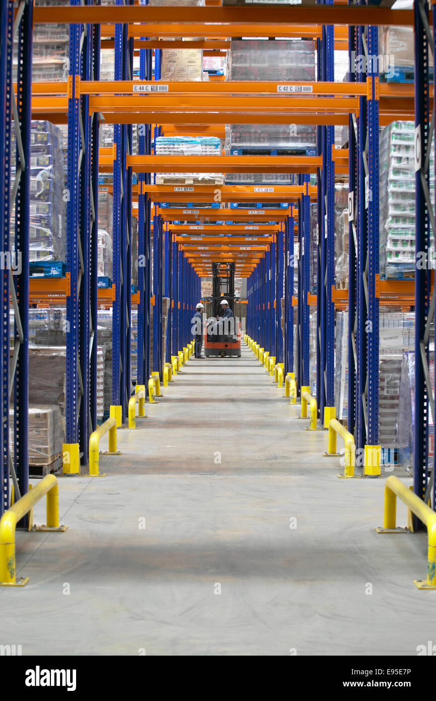 Storage warehouse forklift truck racking store Stock Photo