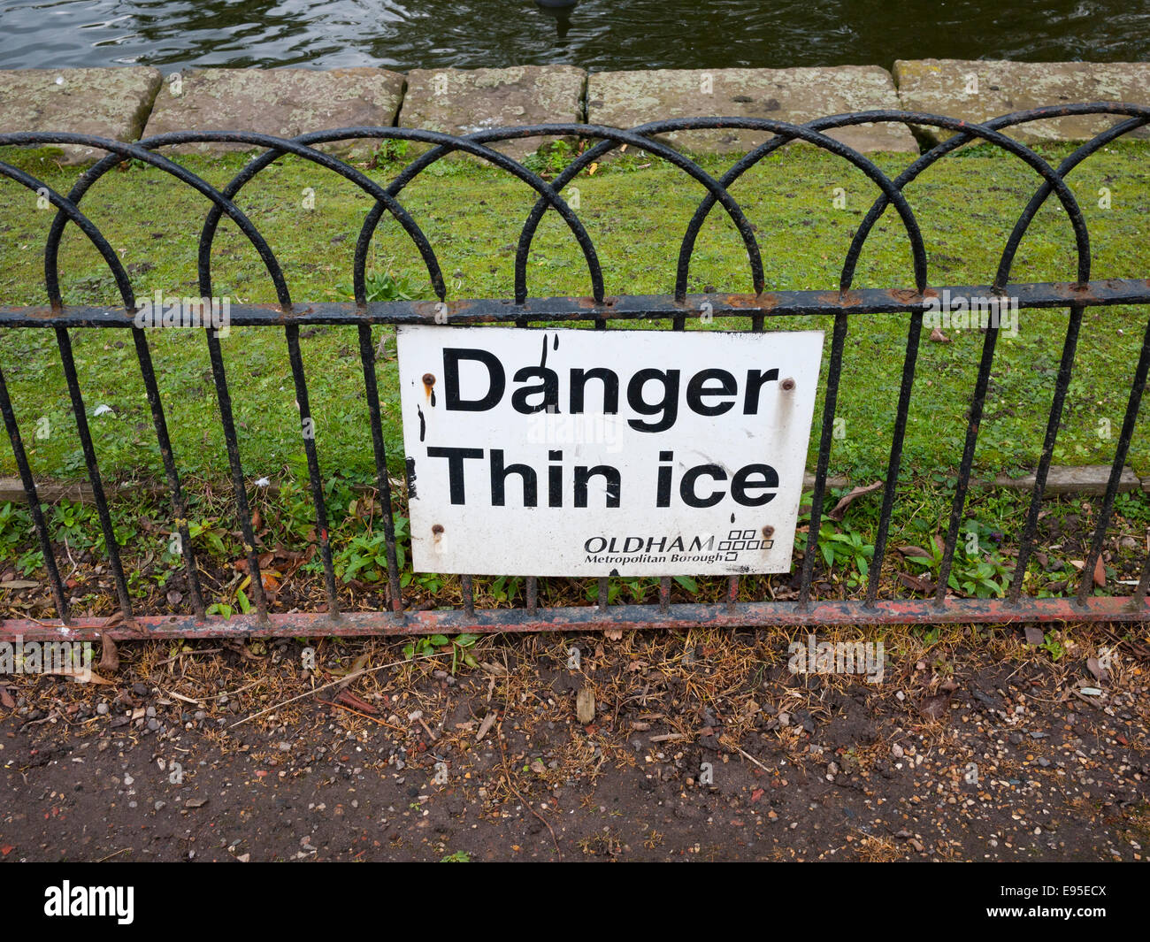 Danger Thin Ice Sign, England, UK. Stock Photo