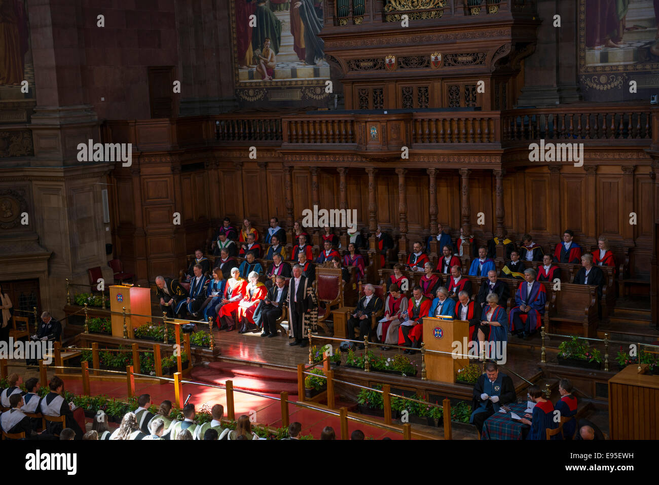 University of Edinburgh graduation in McEwan Hall, graduating hall, donated in 1897 by William McEwan. Stock Photo